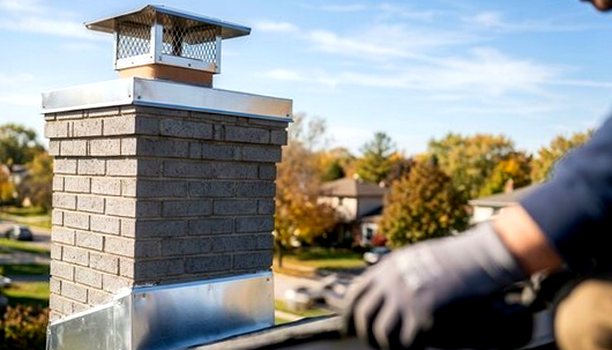 Screened stainless cap set on a chimney