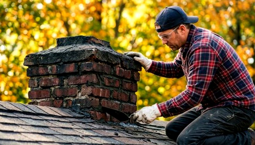 Mason finishing a brick stack in the day's last light
